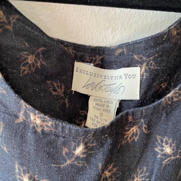 Vintage Lord & Taylor Navy Blue Linen Floral Maxi Dress - Picture 3 of 4